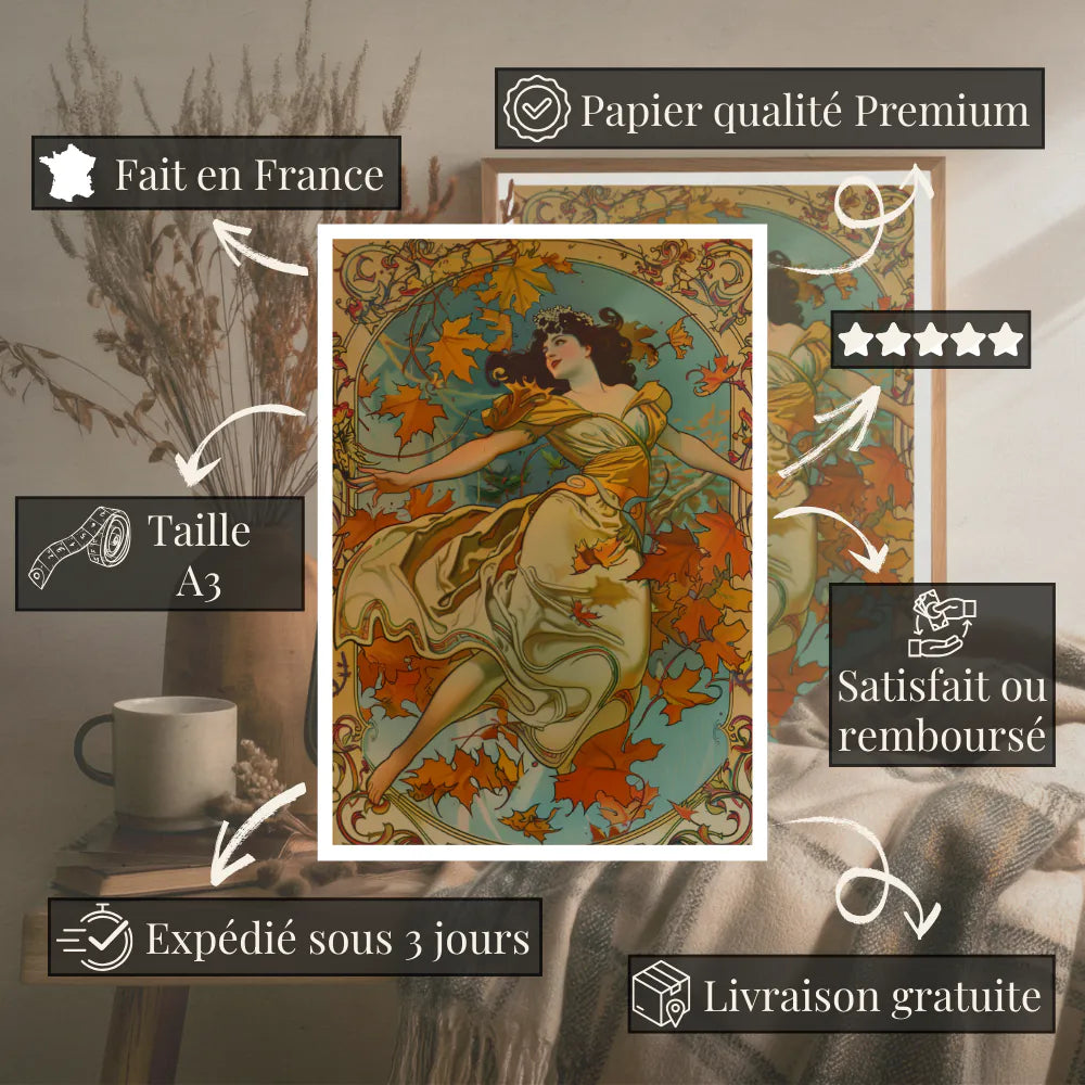 Affiche Art Nouveau - Affiche Automne "Danse des feuilles"