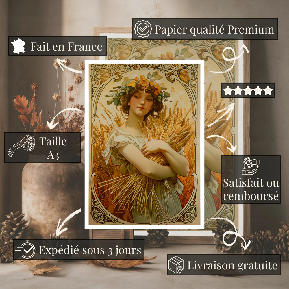 Affiche Art nouveau - Affiche Automne "La femme aux blés"