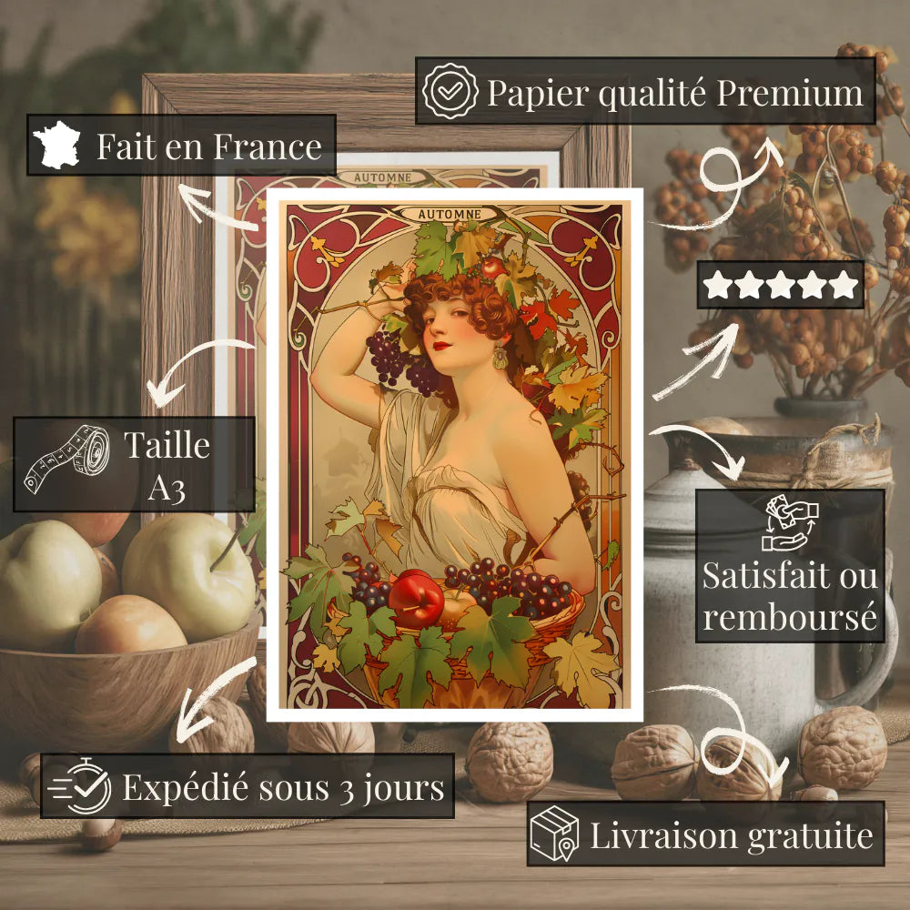 Affiche Art Nouveau - Affiche Automne "La muse des vendanges"