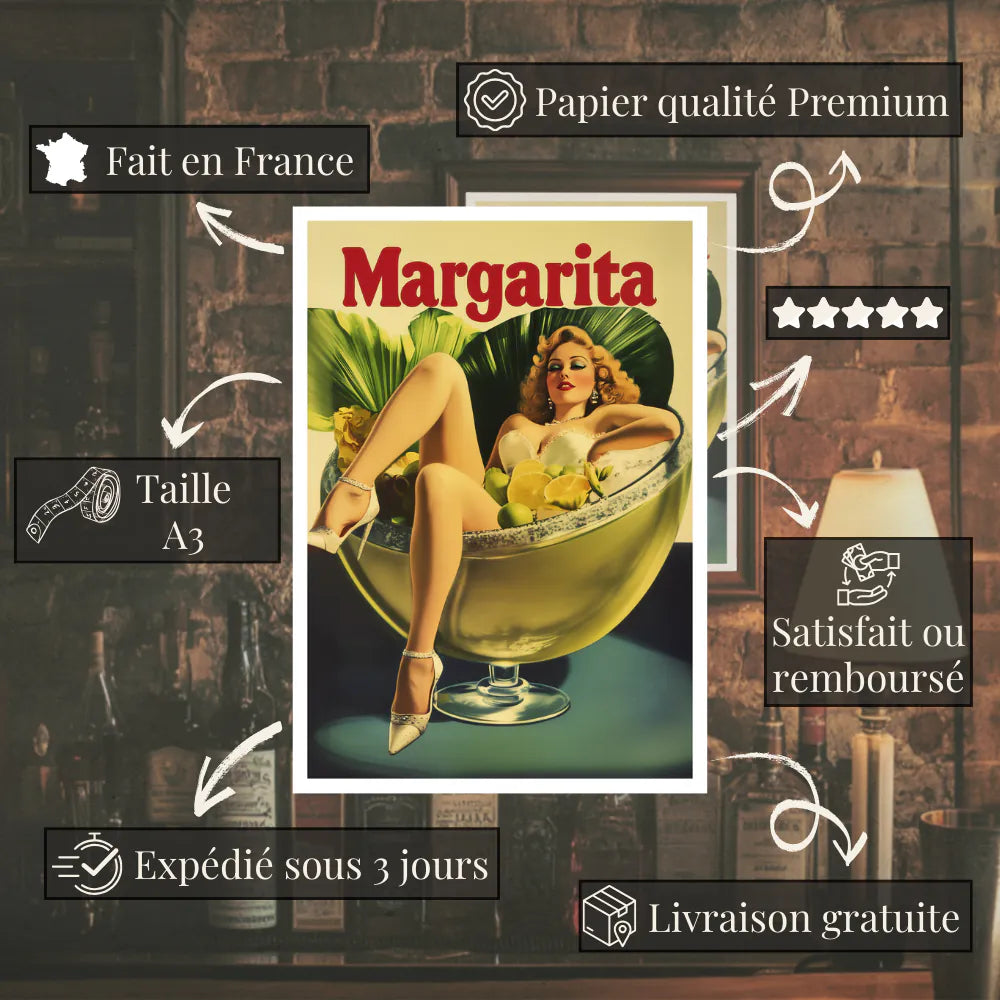 Affiche Rétro -  Cocktails Vintage "Margarita"