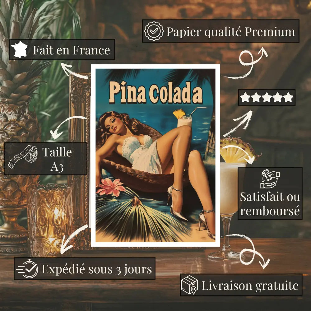 Affiches Rétro - Collection Cocktails Vintage "Piña Colada"