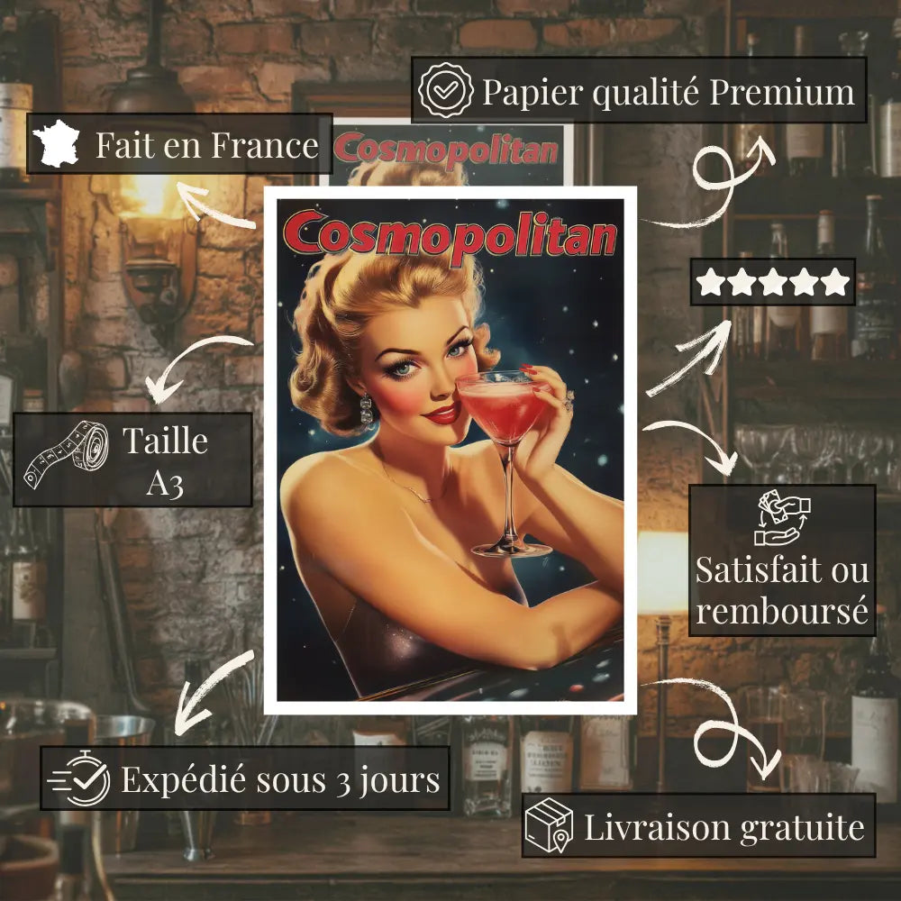 Affiches Rétro - Collection Cocktails Vintage "Cosmopolitan"