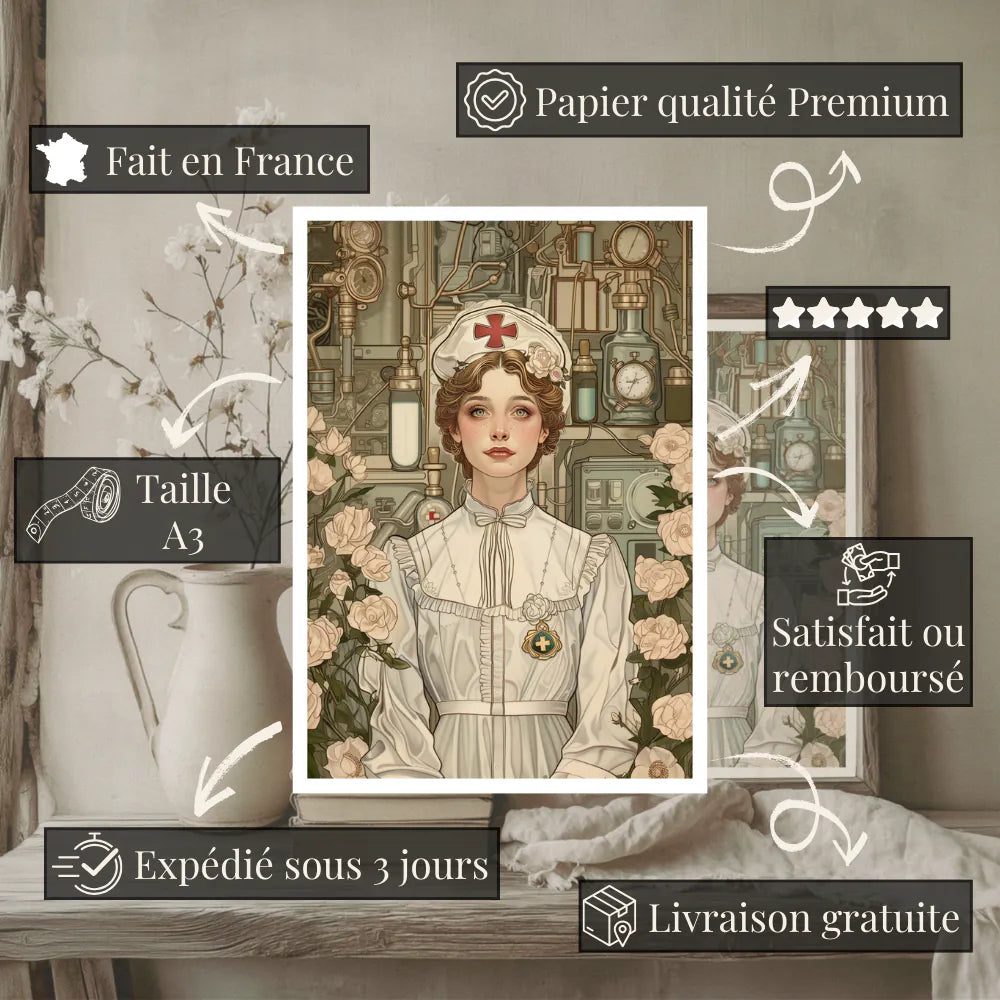 Affiches Art Nouveau - Collection Métiers d'antan "L'infirmière"