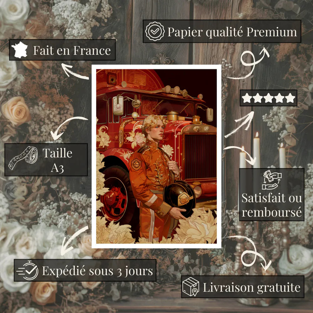 Affiches Art Nouveau - Collection Métiers d'antan "Le Pompier"