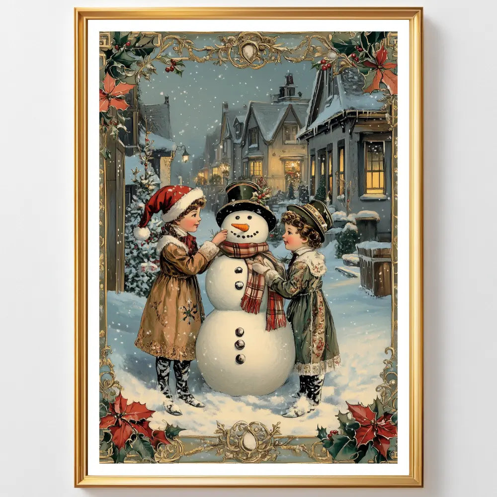 Affiche Noël Vintage "Bonhomme de neige" - affiche art nouveau