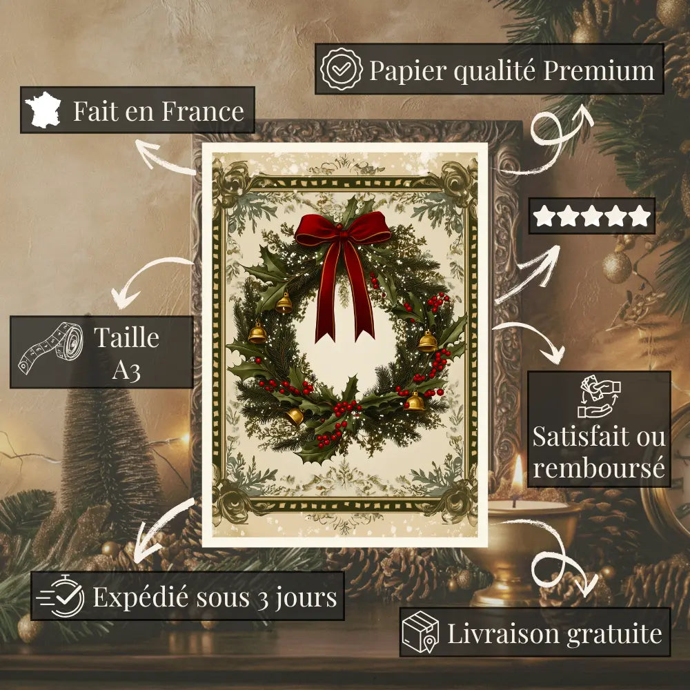 Affiches Art Nouveau - Collection Noël Vintage "Couronne de noël"