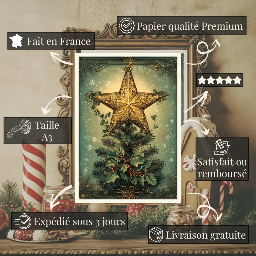 Affiches Art Nouveau - Collection Noël Vintage "Étoile de noël"