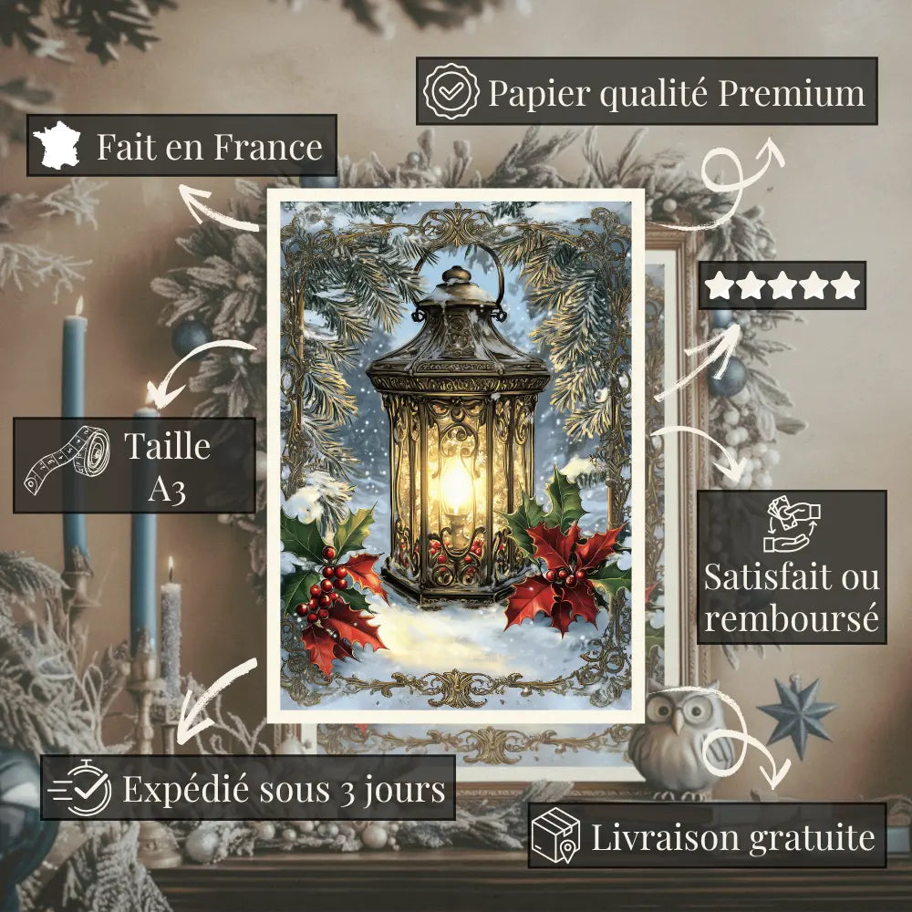 Affiches Art Nouveau - Collection Noël Vintage "Lanterne de noël"