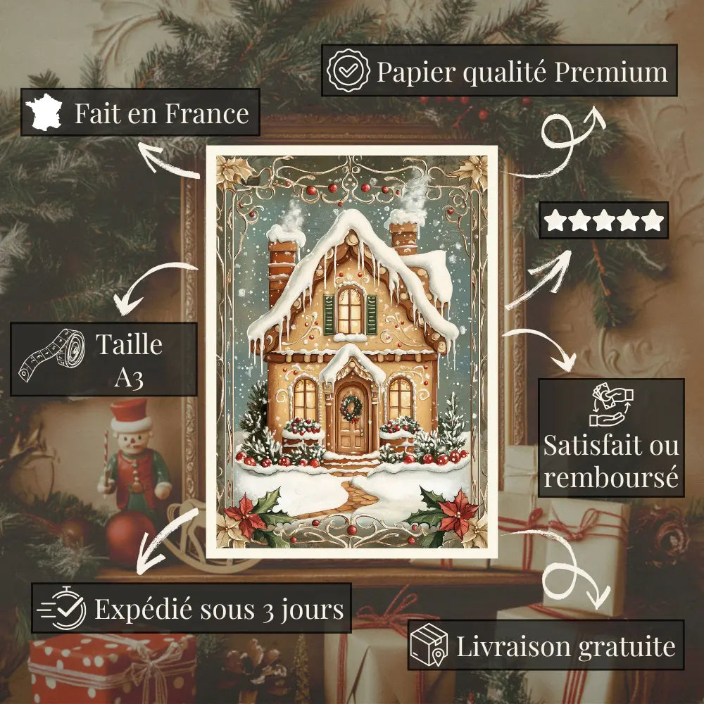 Affiches Art Nouveau - Collection Noël Vintage "Maison pain d'épices"
