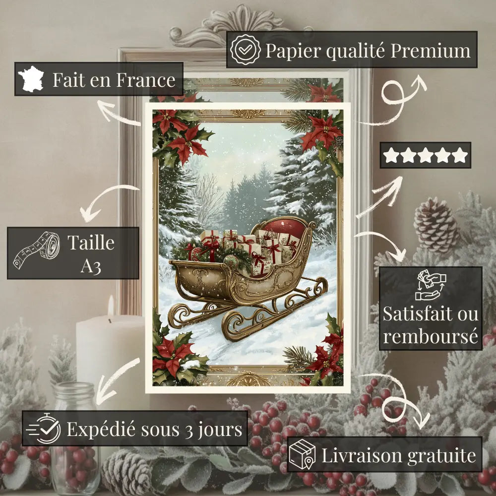 Affiches Art Nouveau -  Collection Noël Vintage "Traîneau de noël"