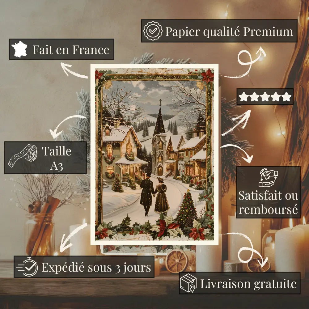 Affiches Art Nouveau - Collection Noël Vintage "Village de noël"