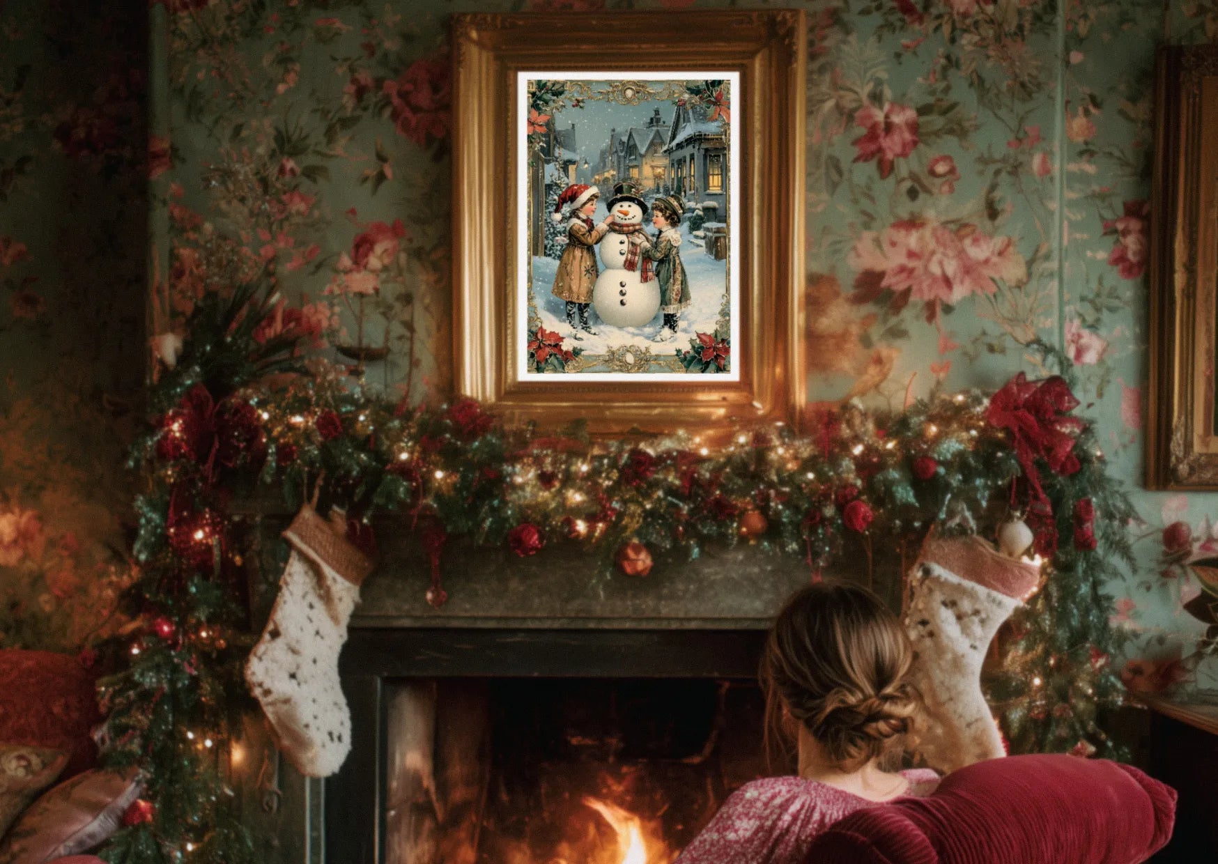 Affiche Noël Vintage Bonhomme de neige