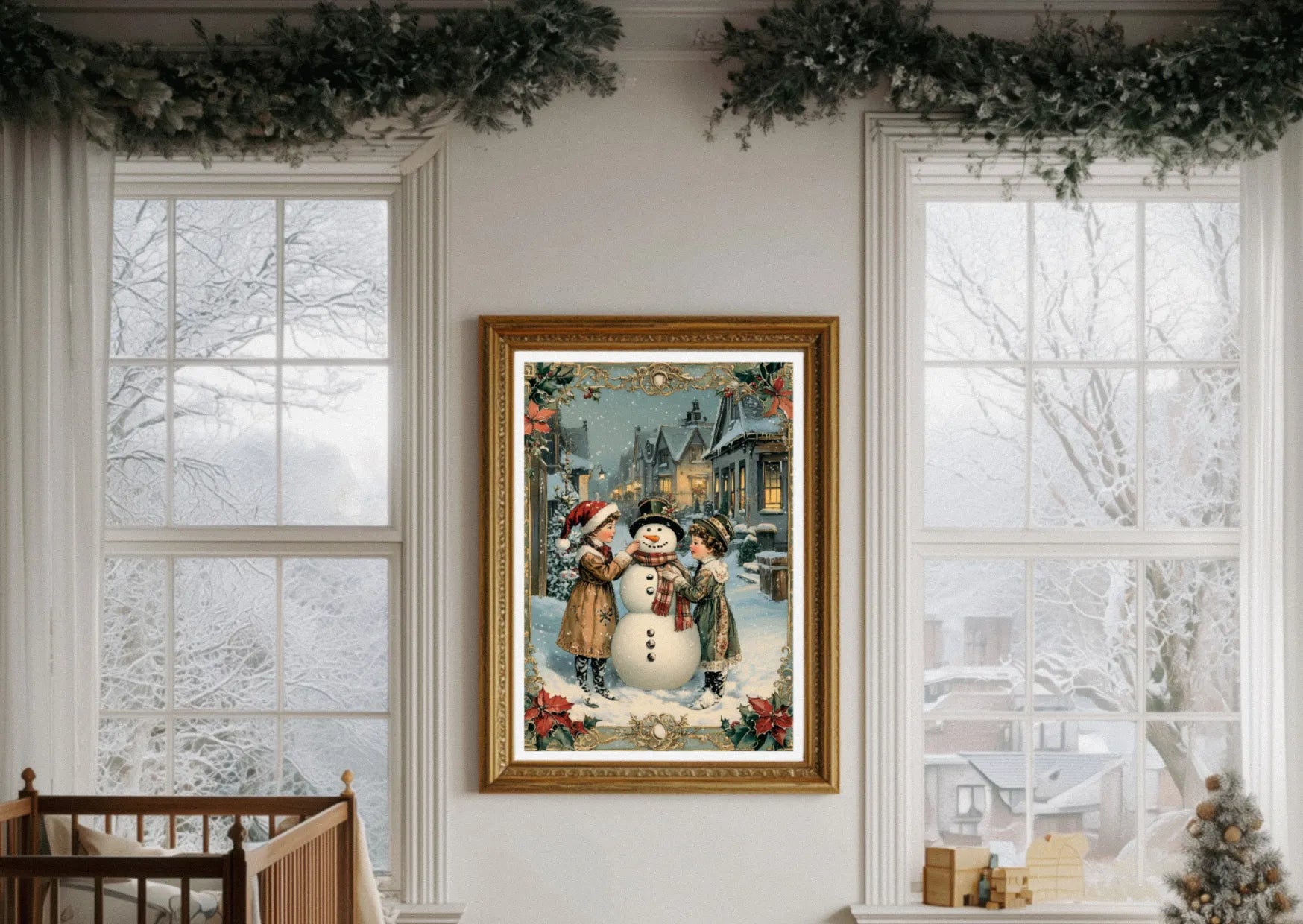 Affiche Noël Vintage Bonhomme de neige