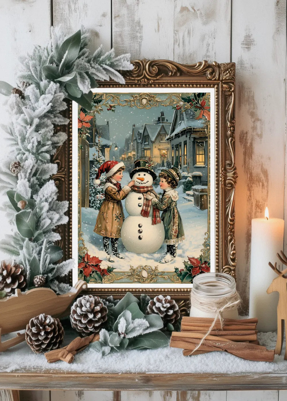 Affiche Noël Vintage Bonhomme de neige