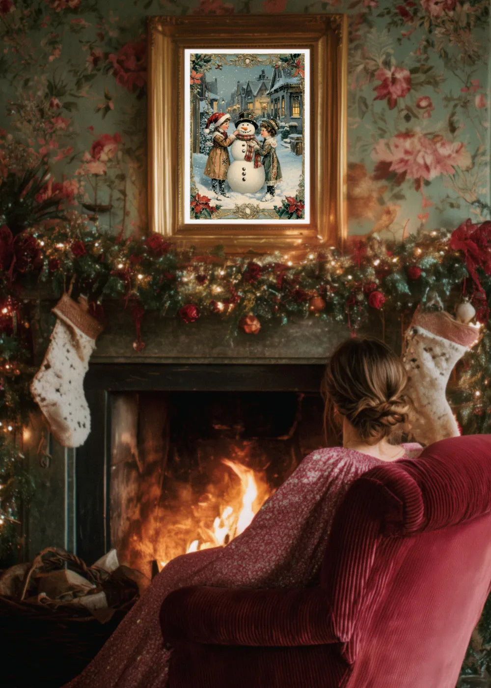 Affiche Noël Vintage Bonhomme de neige
