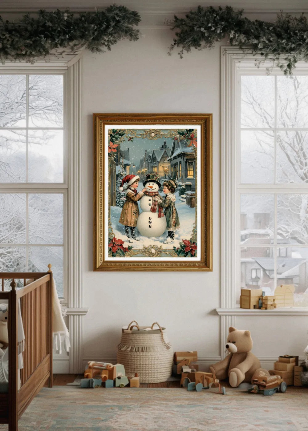Affiche Noël Vintage Bonhomme de neige