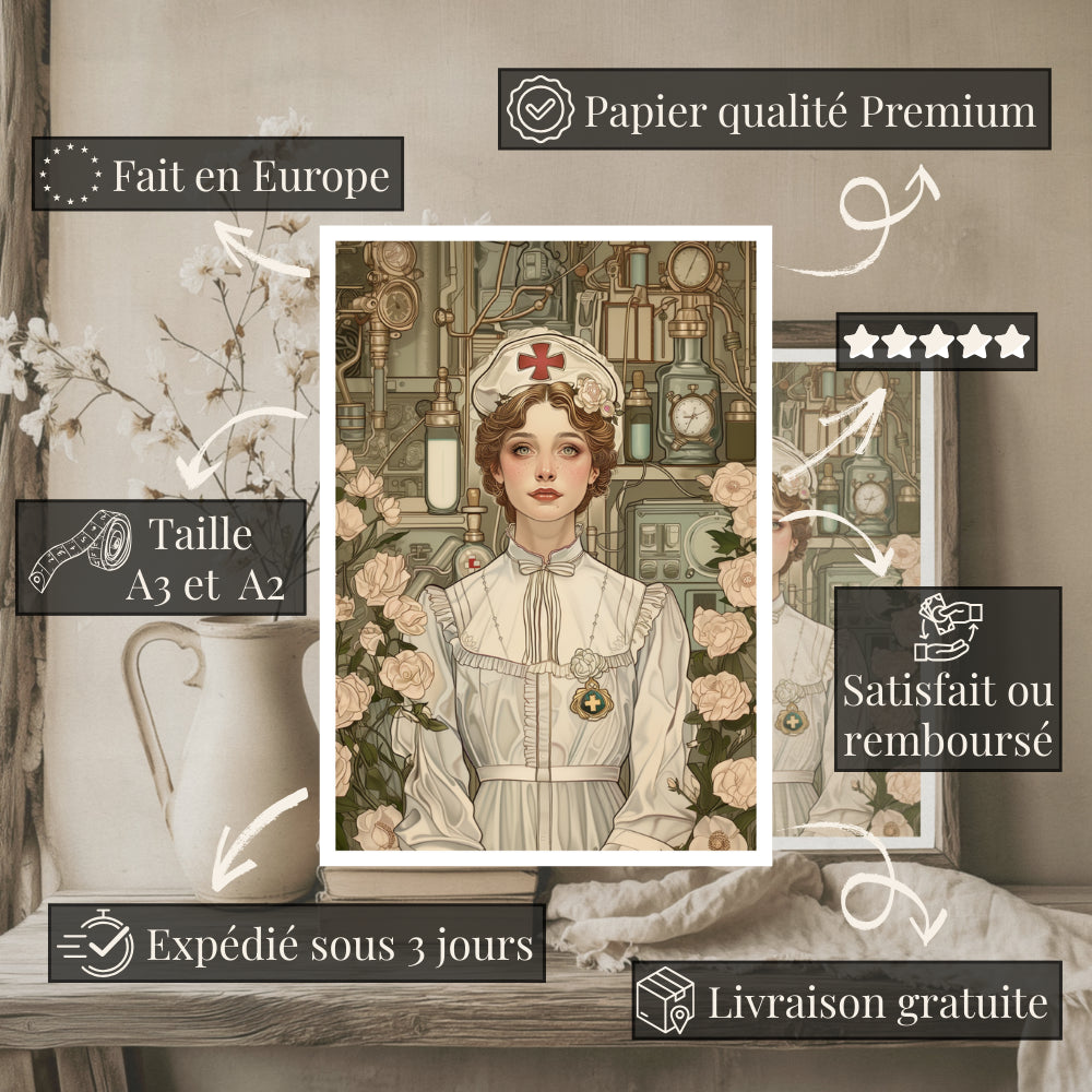 Affiches Art Nouveau - Collection Métiers d'antan "L'infirmière"