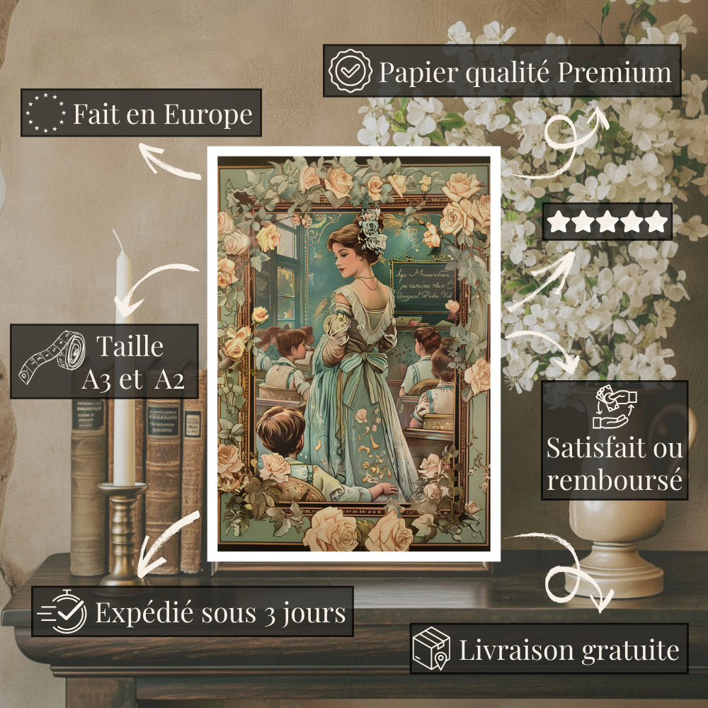 Affiches Art Nouveau - Collection Métiers d'antan "L'institutrice"