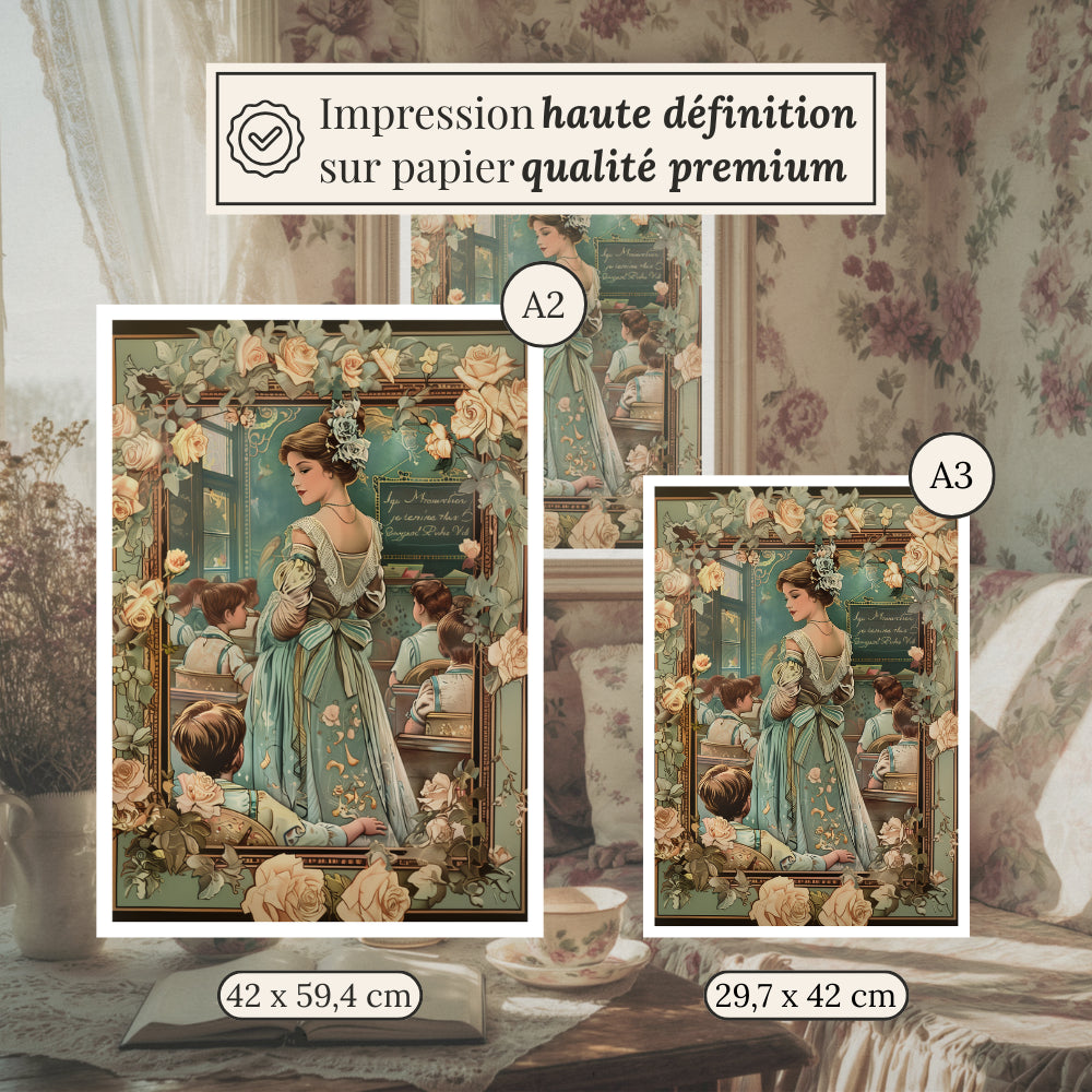Affiches Art Nouveau - Collection Métiers d'antan "L'institutrice"