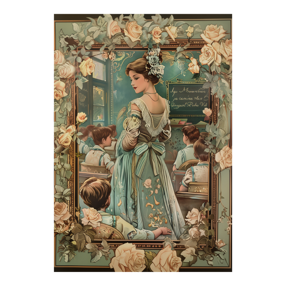 Affiches Art Nouveau - Collection Métiers d'antan "L'institutrice"