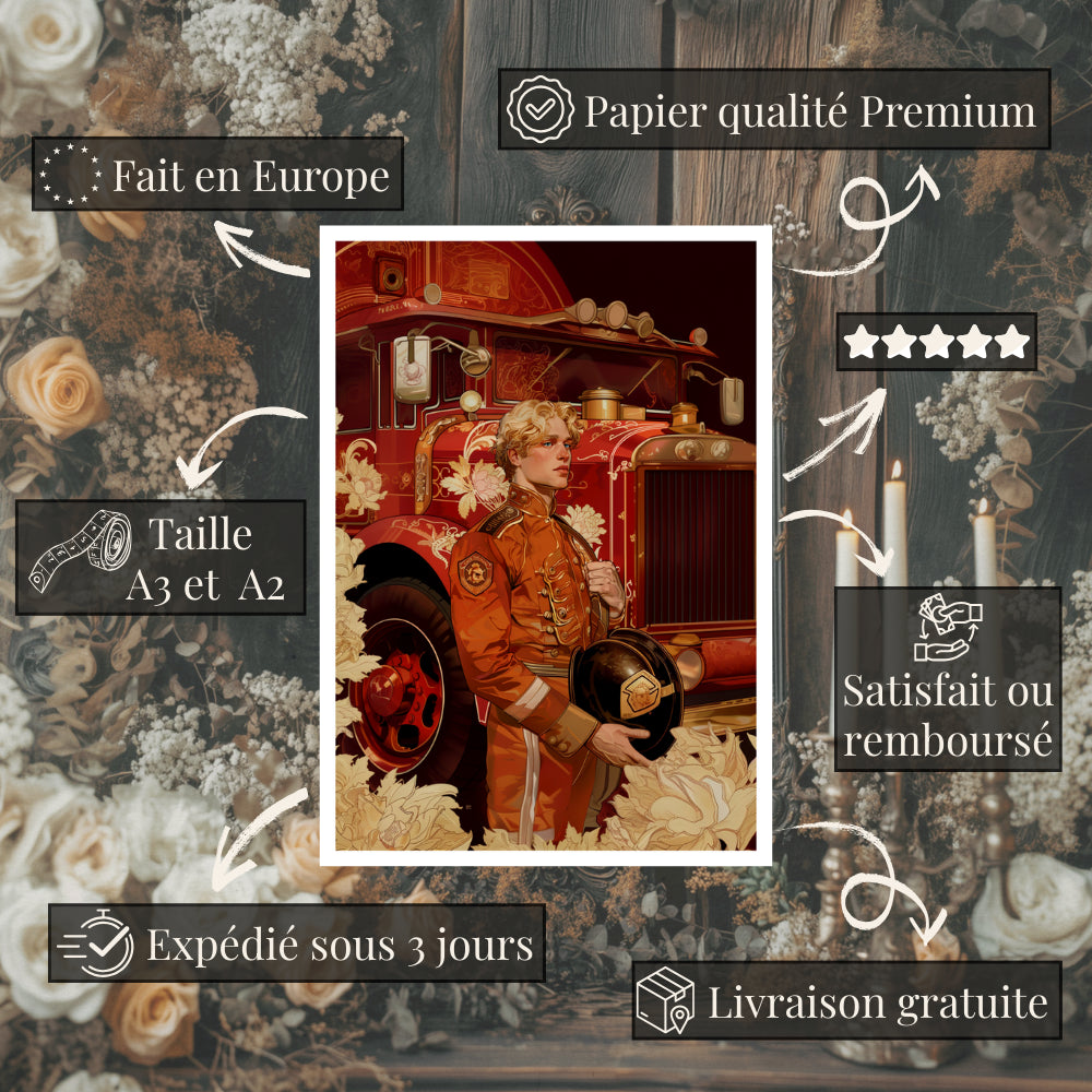 Affiches Art Nouveau - Collection Métiers d'antan "Le Pompier"