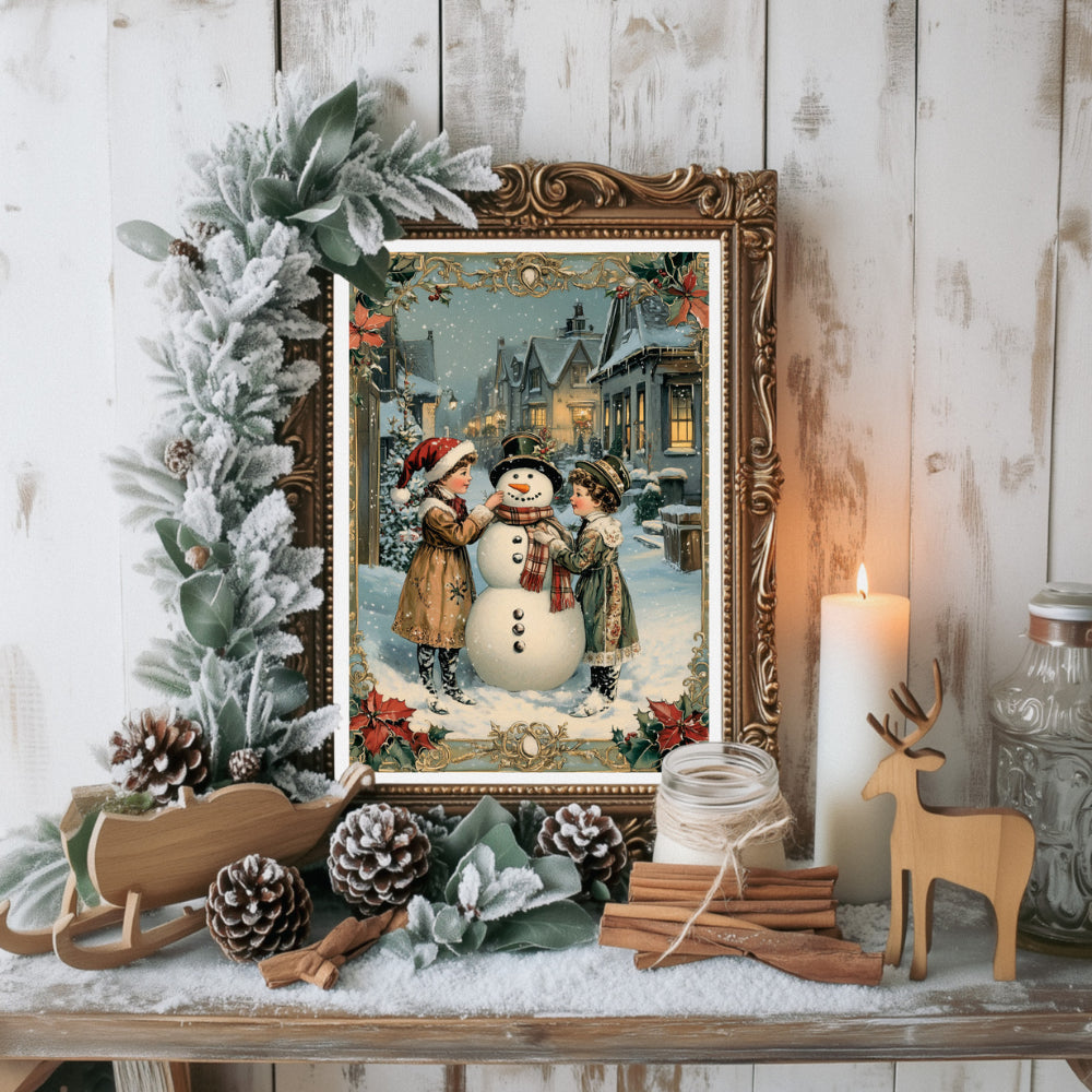 Affiches Art Nouveau - Collection Noël Vintage "Bonhomme de neige"