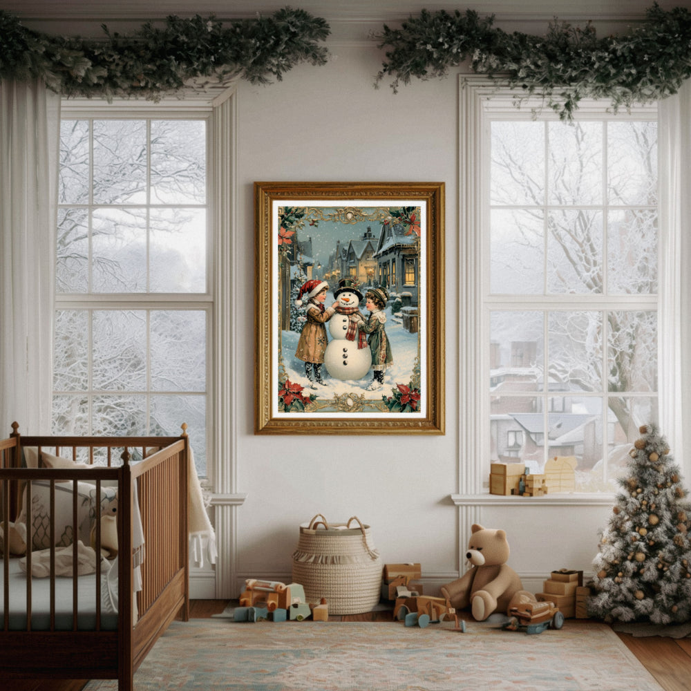 Affiches Art Nouveau - Collection Noël Vintage "Bonhomme de neige"