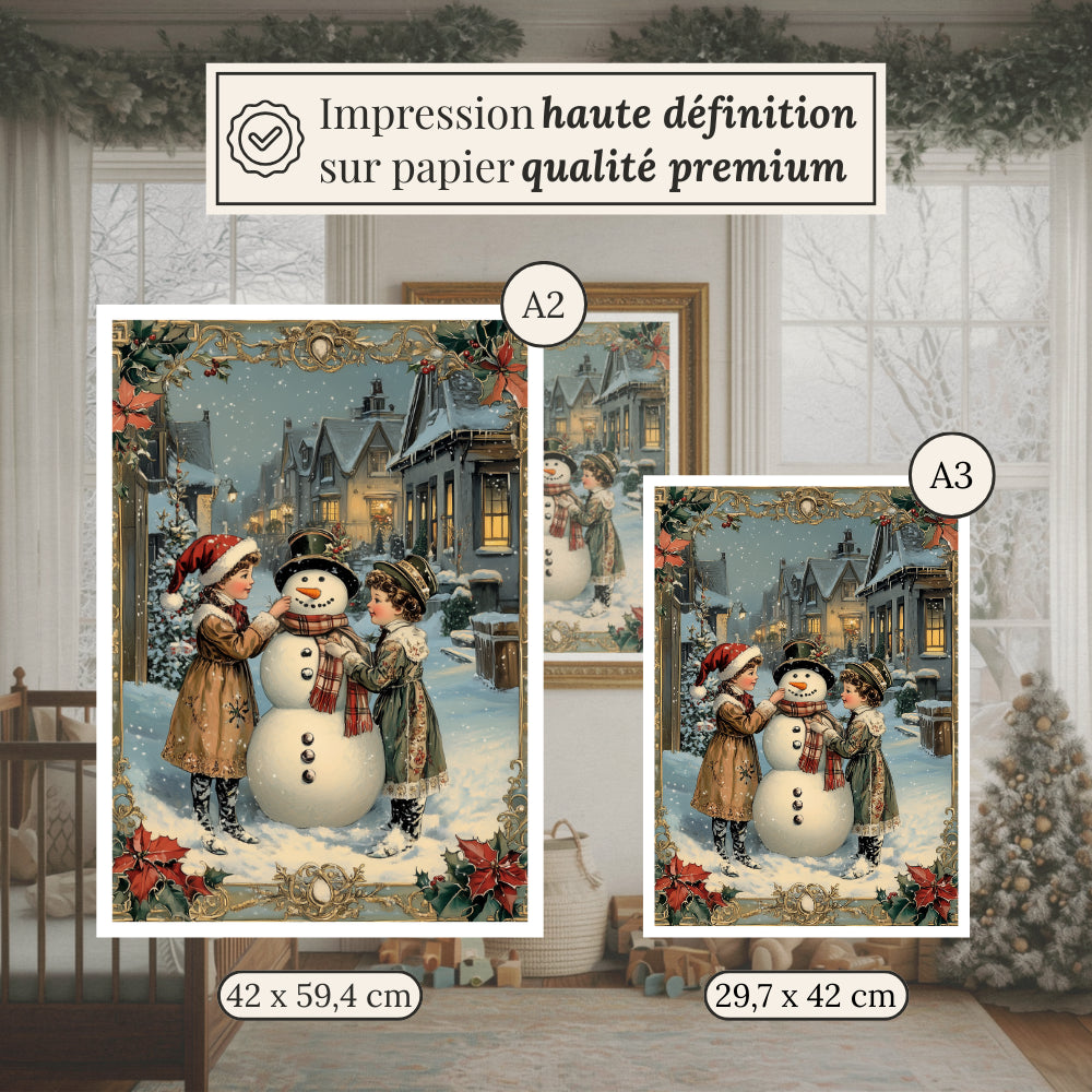 Affiches Art Nouveau - Collection Noël Vintage "Bonhomme de neige"