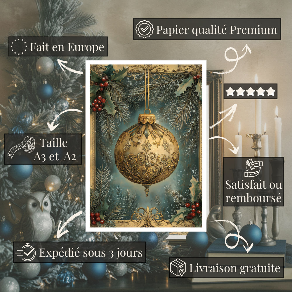 Affiches Art Nouveau - Collection Noël Vintage "Boule de Noël"
