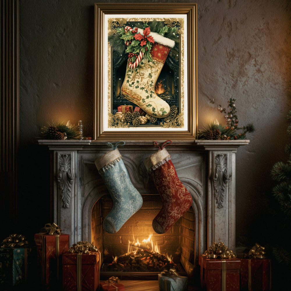 Affiches Art Nouveau - Collection Noël Vintage "Chaussette de Noël"