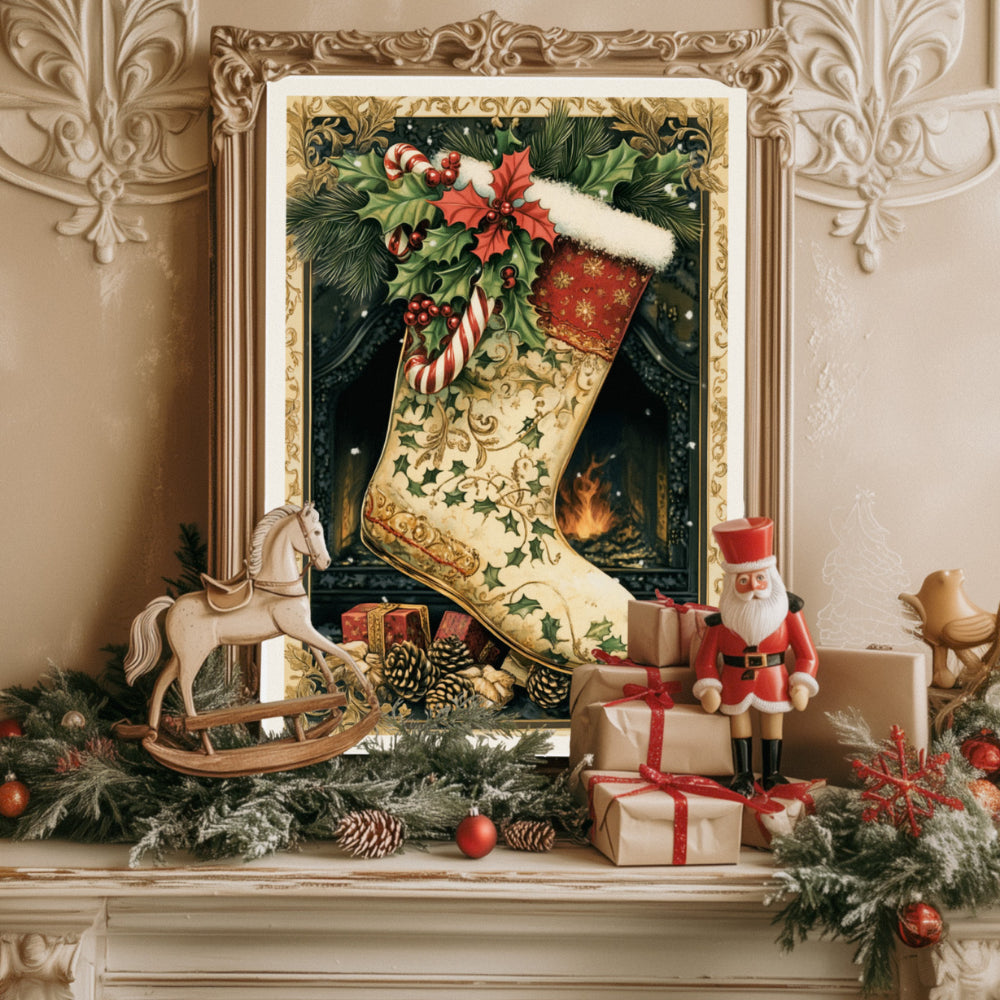 Affiches Art Nouveau - Collection Noël Vintage "Chaussette de Noël"