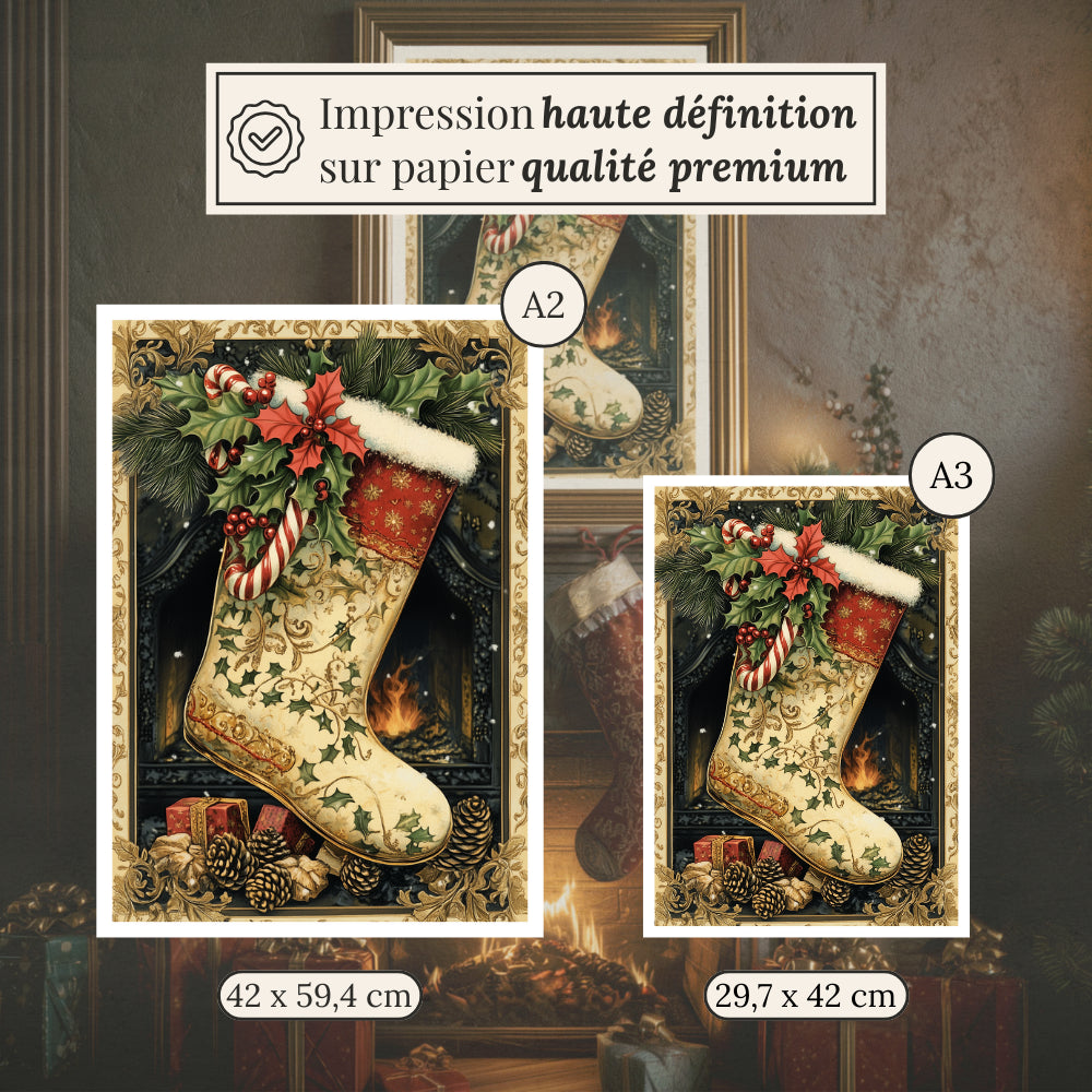 Affiches Art Nouveau - Collection Noël Vintage "Chaussette de Noël"
