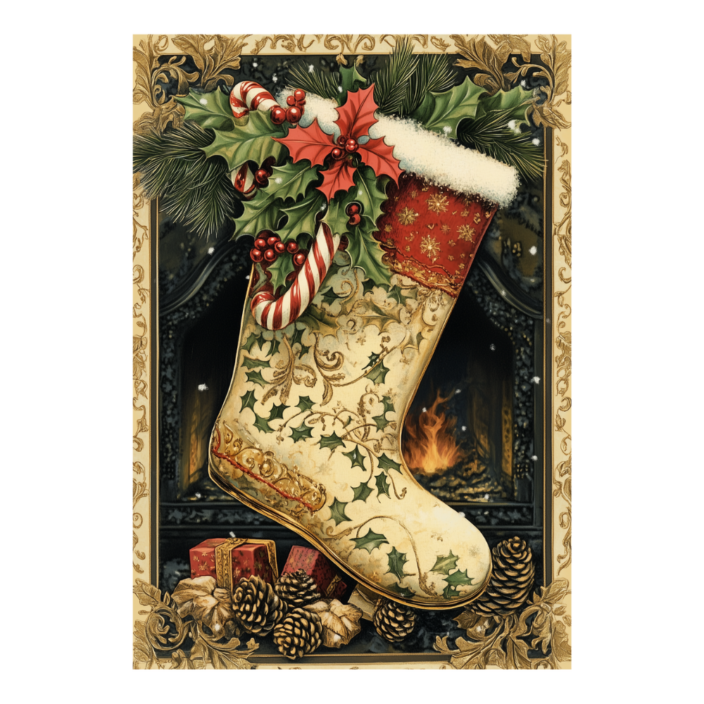 Affiches Art Nouveau - Collection Noël Vintage "Chaussette de Noël"