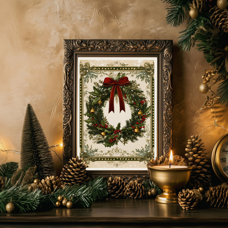Affiche Noël Vintage "Couronne de noël"
