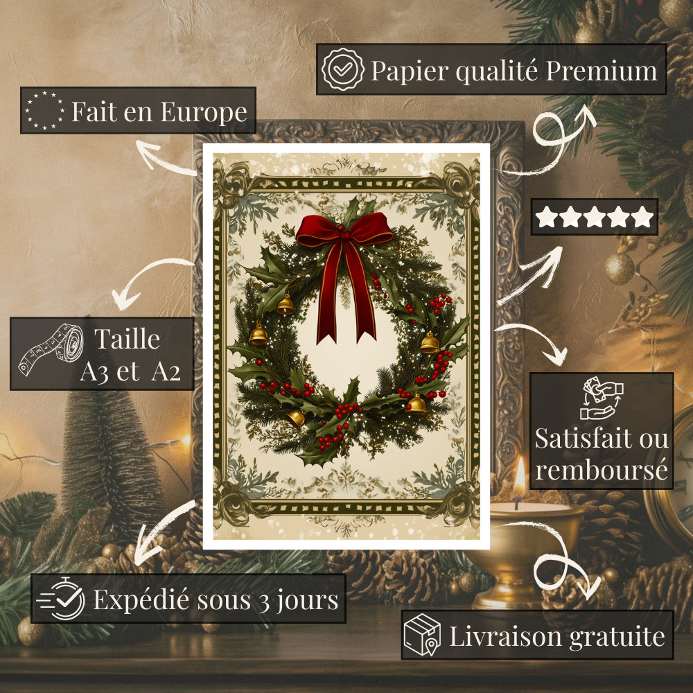 Affiches Art Nouveau - Collection Noël Vintage "Couronne de noël"