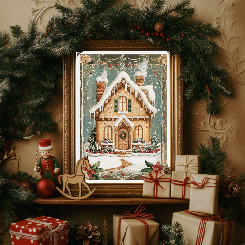 Affiche Noël Vintage "Maison pain d'épices"