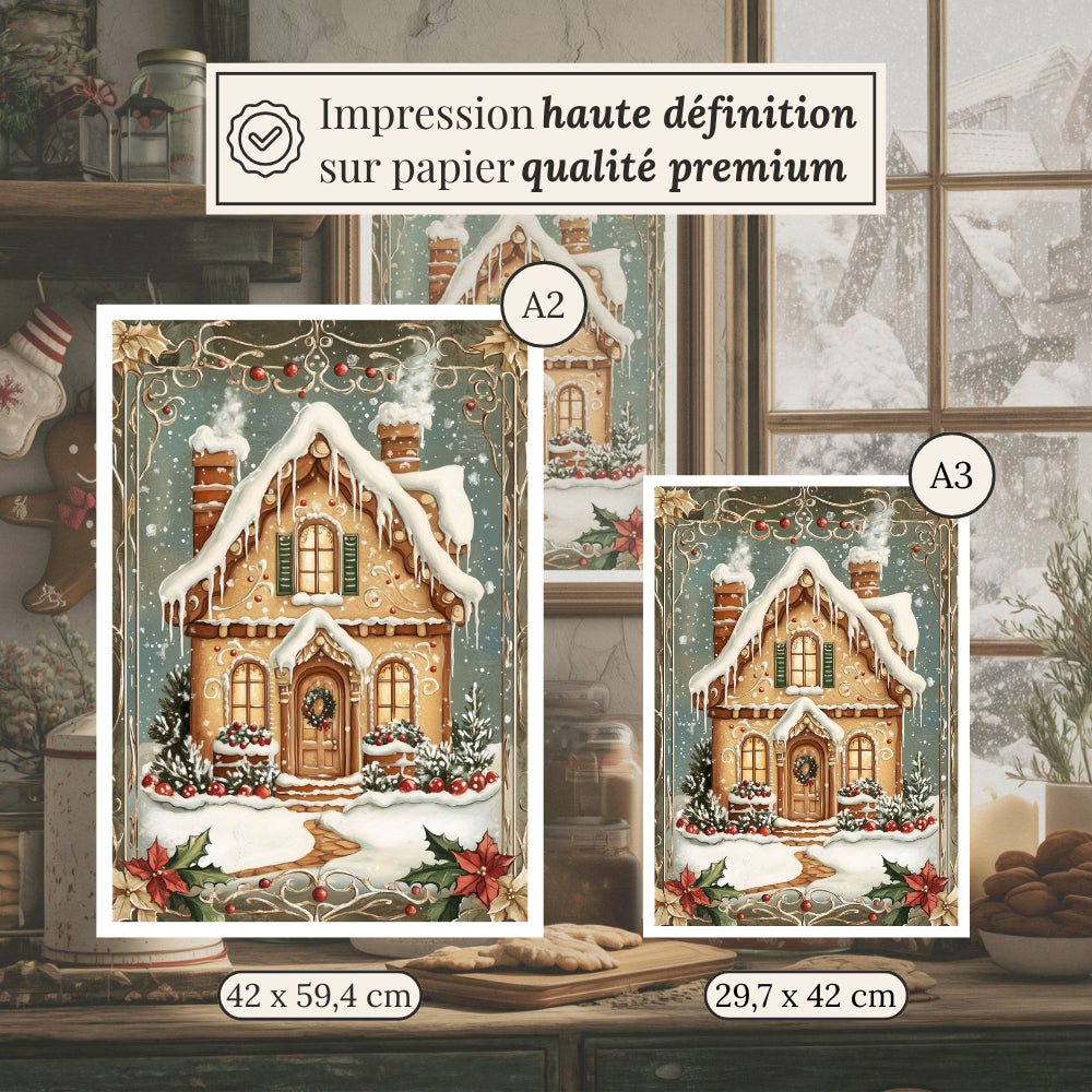 Affiches Art Nouveau - Collection Noël Vintage "Maison pain d'épices"