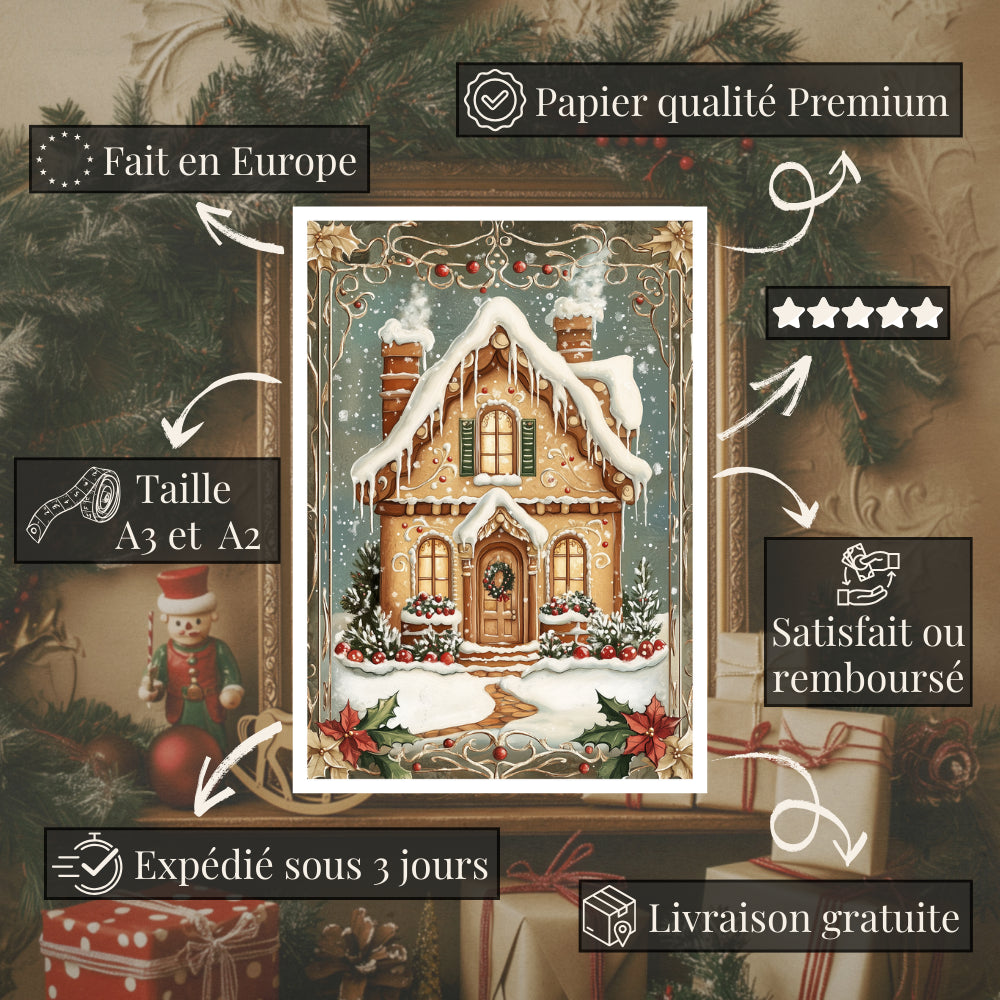 Affiches Art Nouveau - Collection Noël Vintage "Maison pain d'épices"