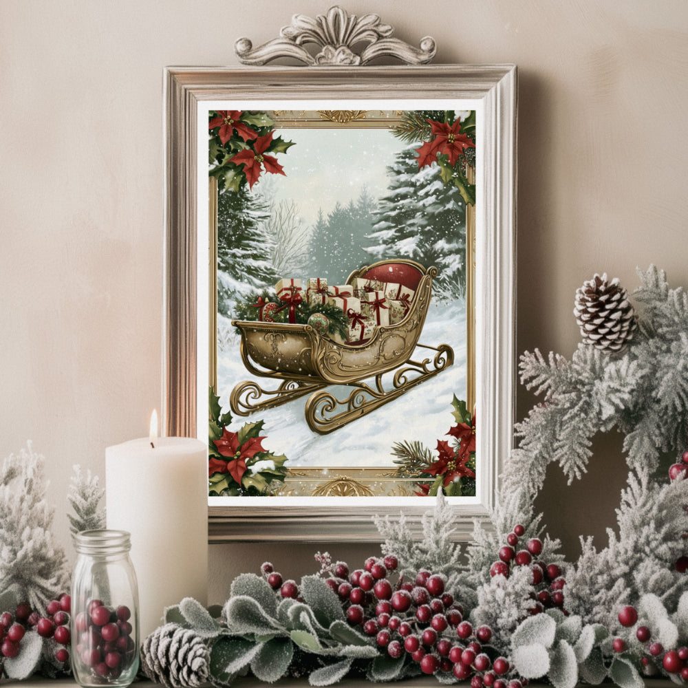 Affiches Art Nouveau -  Collection Noël Vintage "Traîneau de noël"