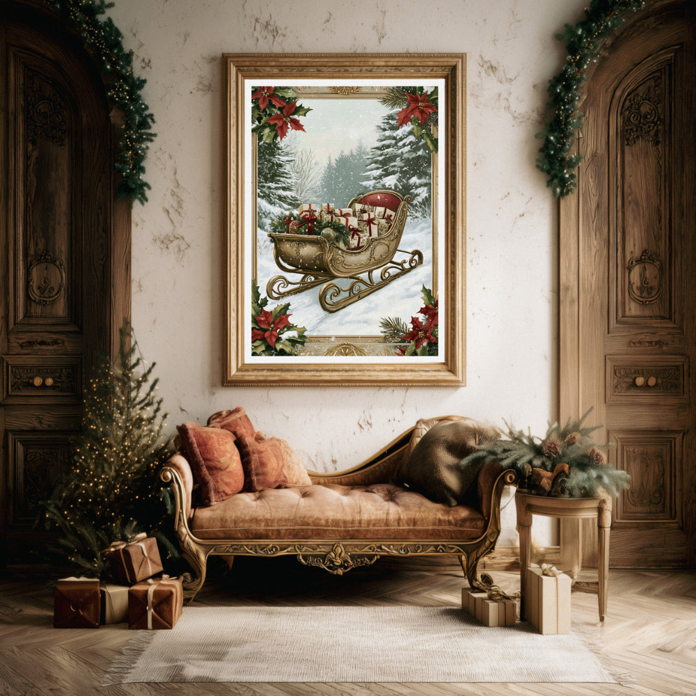 Affiches Art Nouveau -  Collection Noël Vintage "Traîneau de noël"