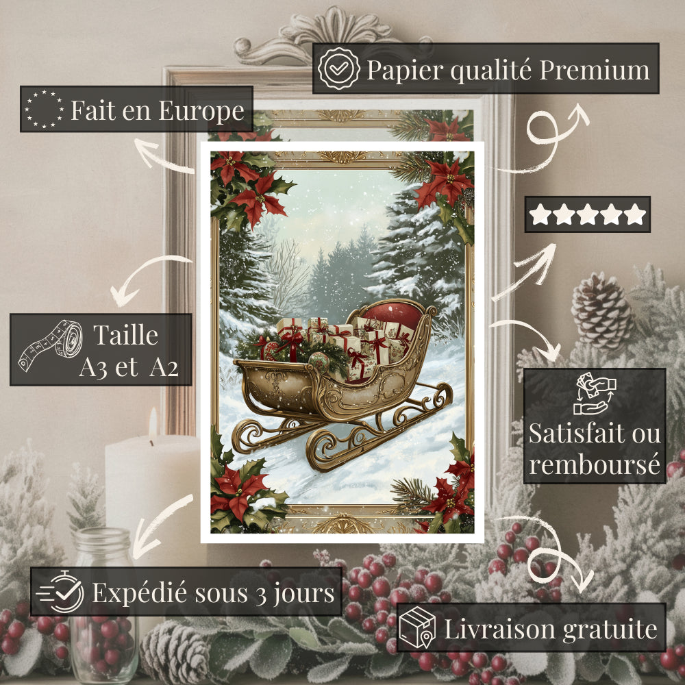 Affiches Art Nouveau -  Collection Noël Vintage "Traîneau de noël"