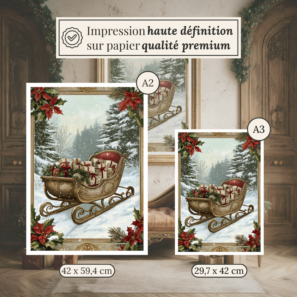 Affiches Art Nouveau -  Collection Noël Vintage "Traîneau de noël"