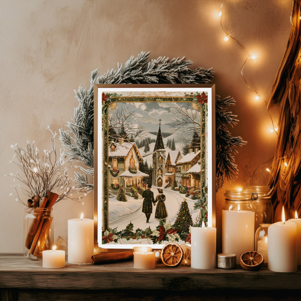 Affiches Art Nouveau - Collection Noël Vintage "Village de noël"