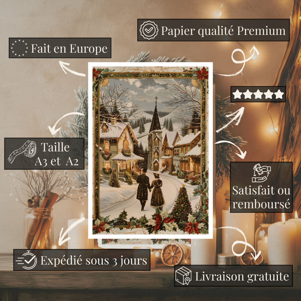 Affiches Art Nouveau - Collection Noël Vintage "Village de noël"