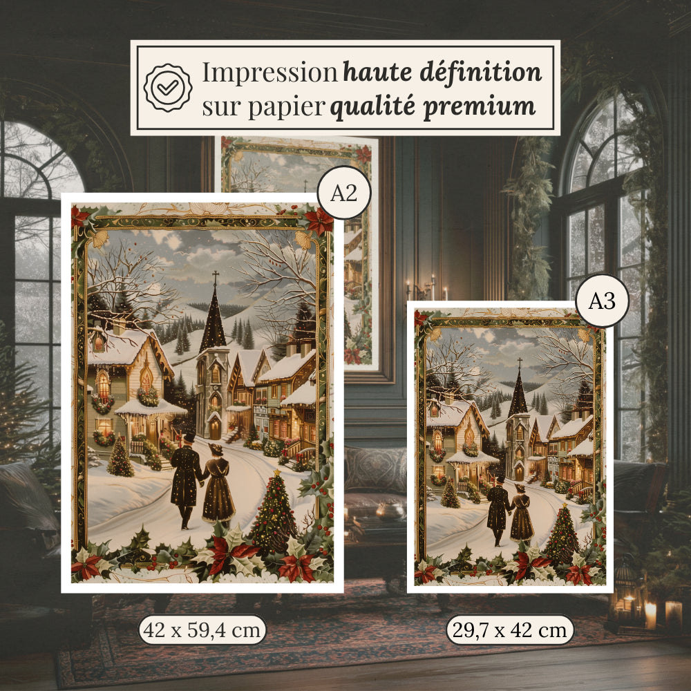 Affiches Art Nouveau - Collection Noël Vintage "Village de noël"