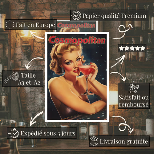 Affiches Rétro - Collection Cocktails Vintage "Cosmopolitan"