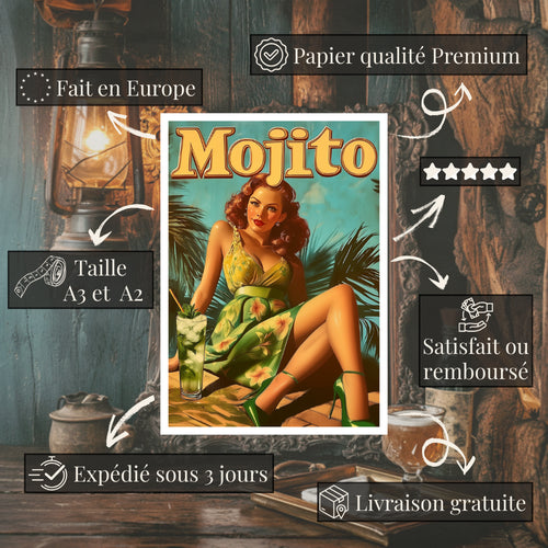 Affiches Rétro - Collection Cocktails Vintage "Mojito"
