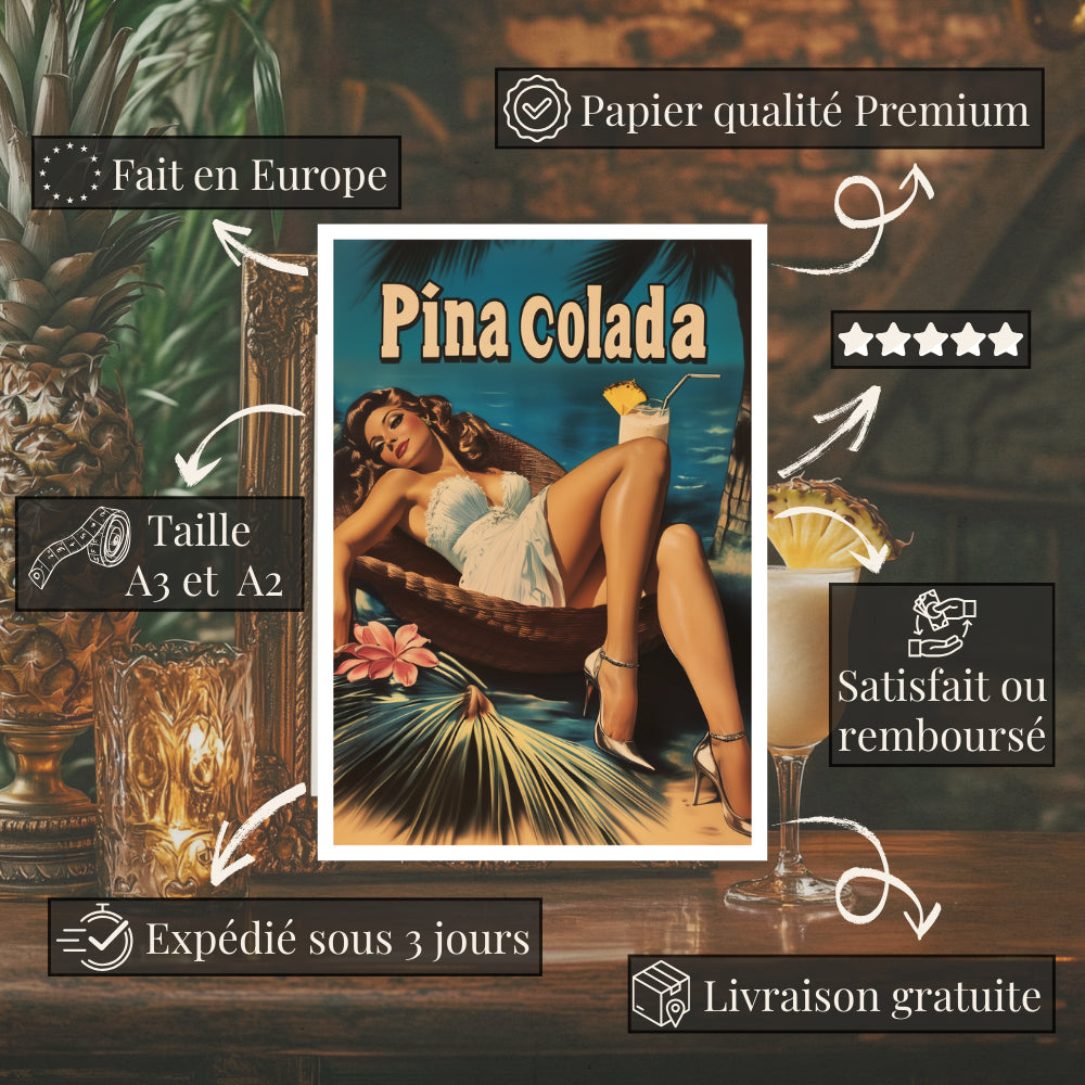 Affiches Rétro - Collection Cocktails Vintage "Piña Colada"