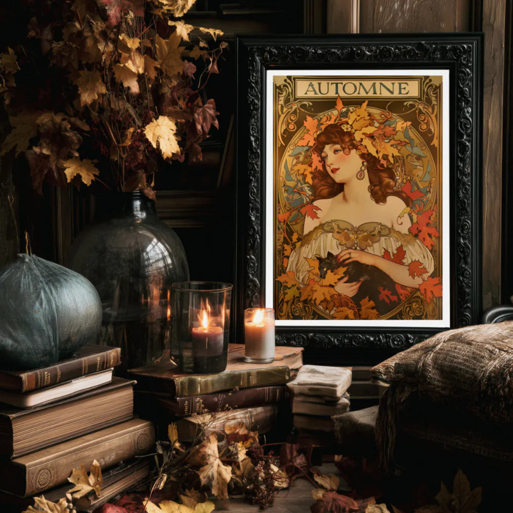 Affiche Art Nouveau - Affiche Automne "La femme au chat noir"