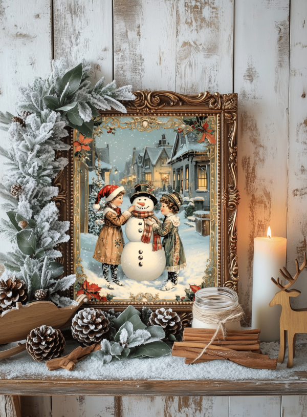 Affiche Noël Vintage - Affiche marché de noel - Bonhomme de Neige Vintage - Décoration Noël Traditionnel Maison Alfons